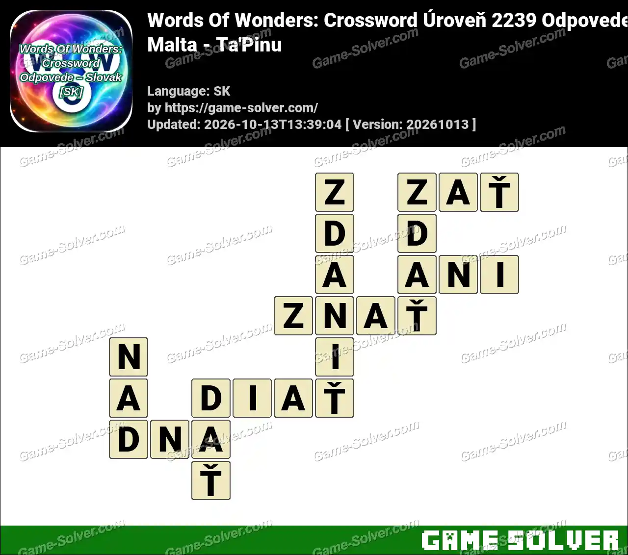 Words Of Wonders: Crossword Úroveň 2239 Odpovede – Malta – Ta’Pinu